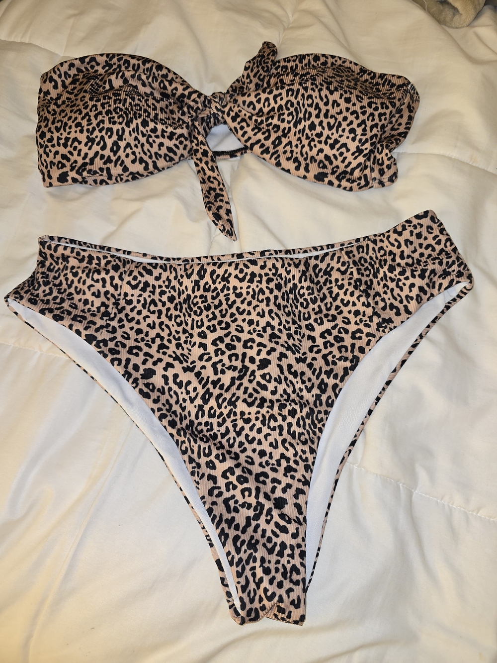 Leopard Print Bandeau Bikini Set in Blush